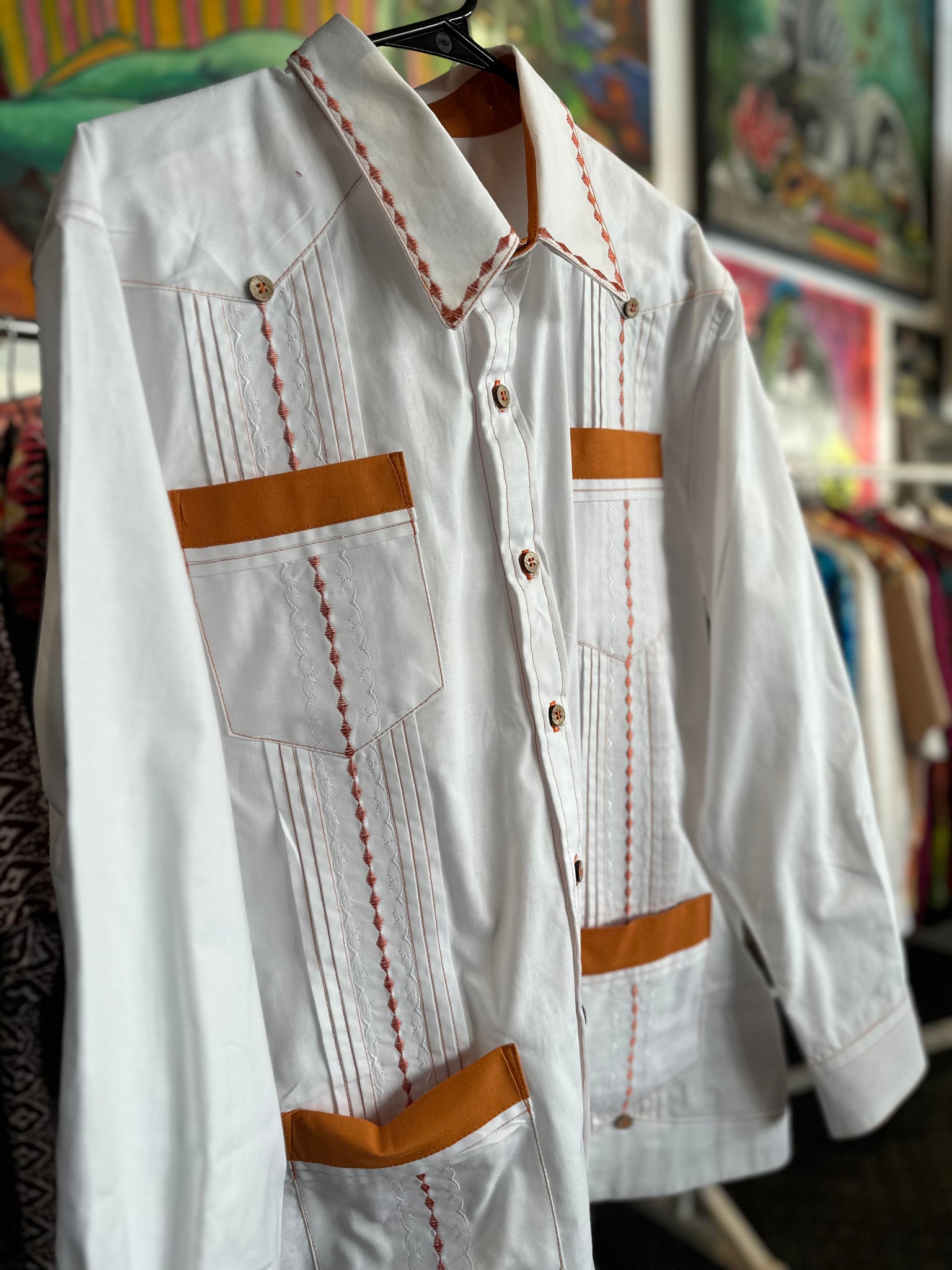 Sugar skull UT longhorns guayabera white