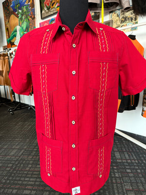 Seersucker madness in red guayabera