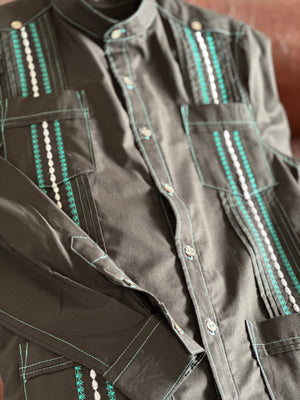 Mint chocolate chip guayabera Long sleeve