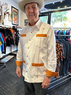 Sugar skull UT longhorns guayabera white