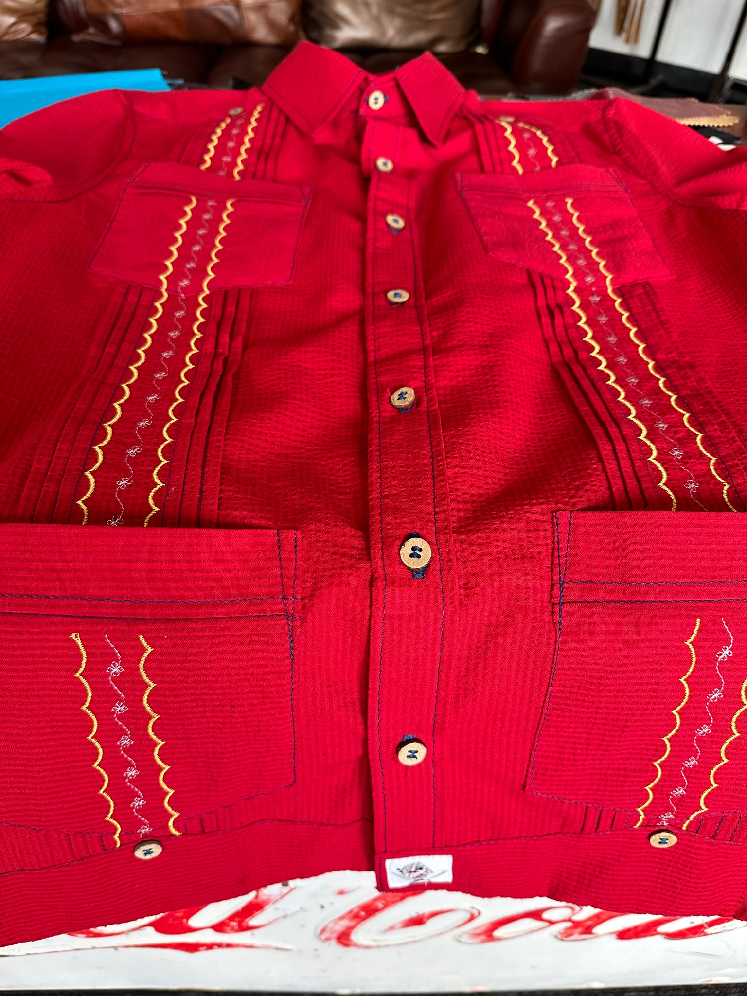 Seersucker madness in red guayabera