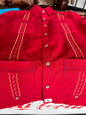 Seersucker madness in red guayabera