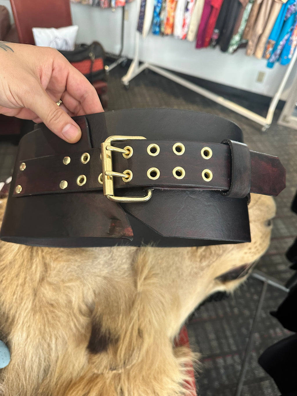 The Donna (extra wide leather mahogany leather belt with brass hardware)