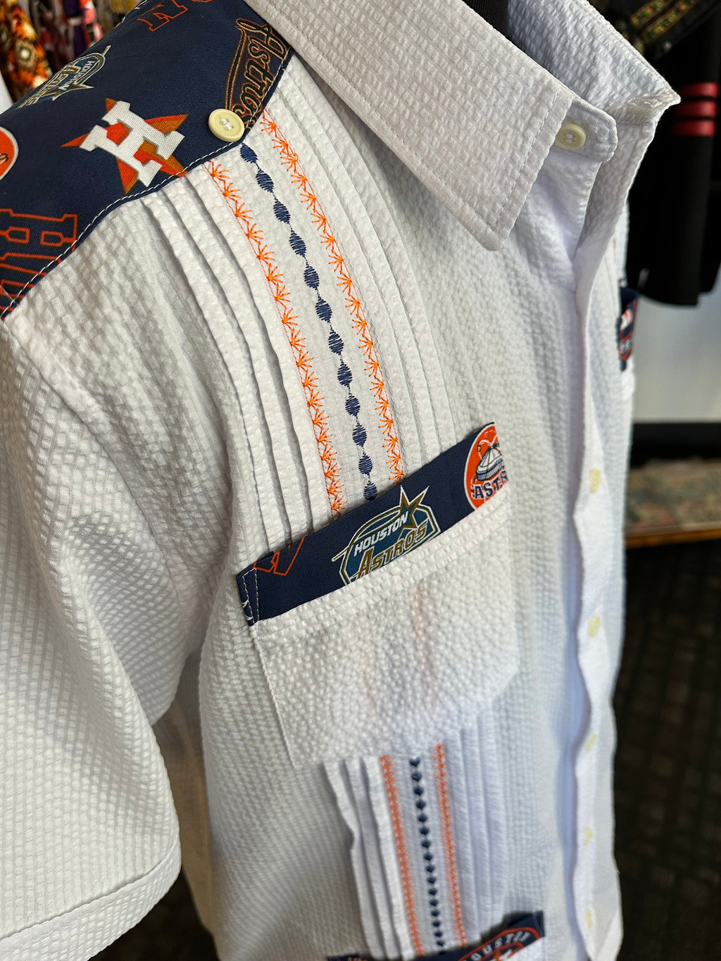 Houston Astros seersucker guayabera