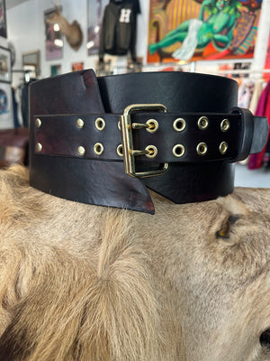 The Donna (extra wide leather mahogany leather belt with brass hardware)
