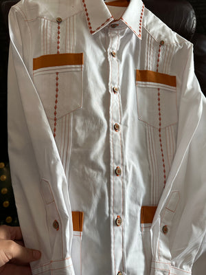 Sugar skull UT longhorns guayabera white