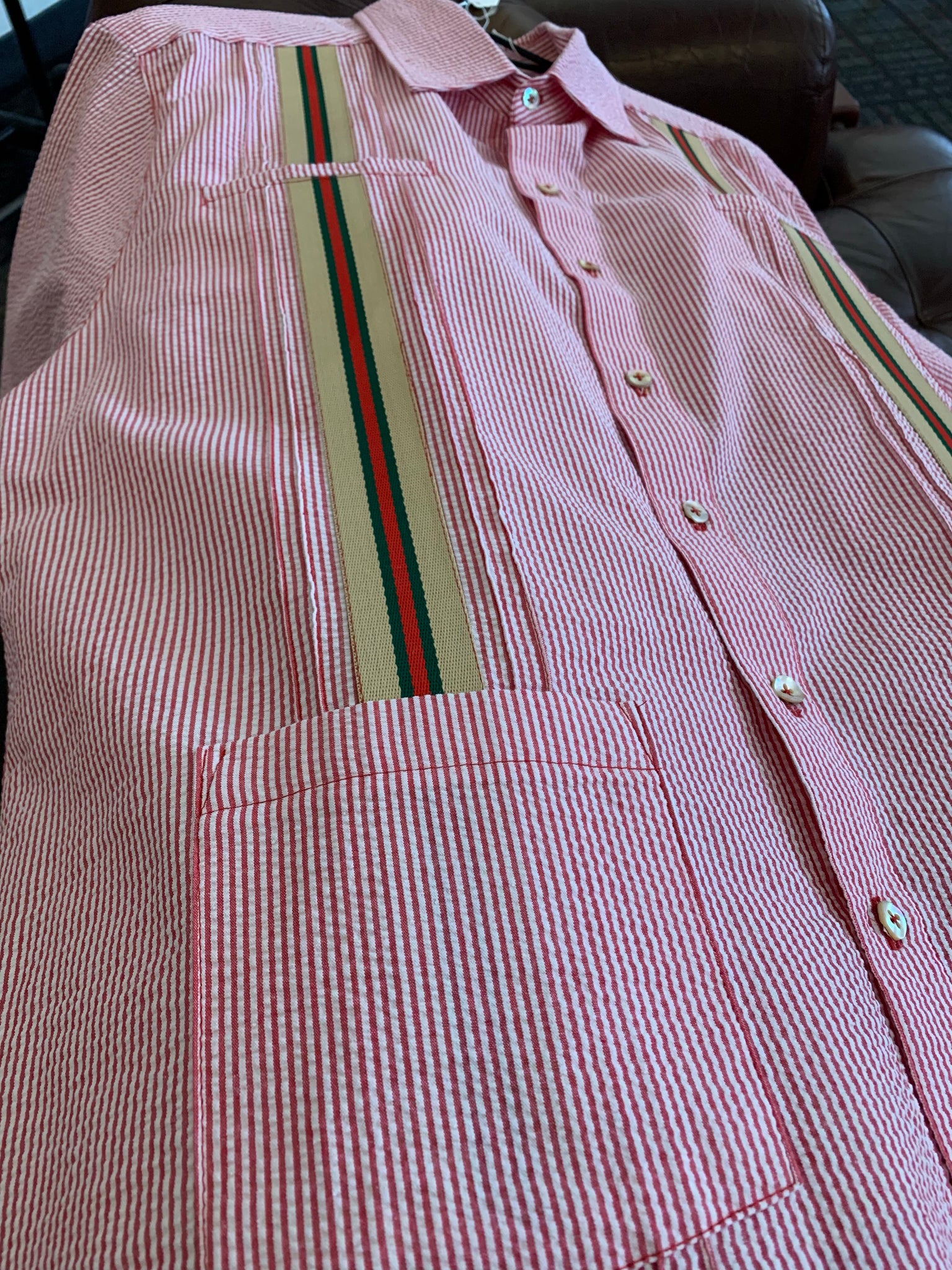 Red Seersucker guayabera