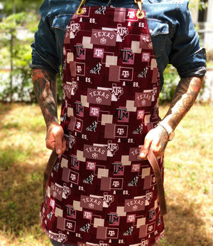 Texas A&M full cognac or brown leather reversible apron