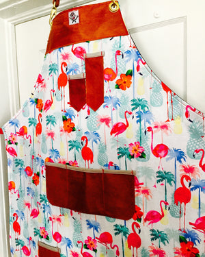 Pineapple & flamingo tiki apron