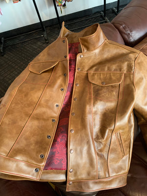 Ranchers cut tan leather jacket