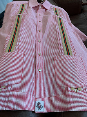 Red Seersucker guayabera