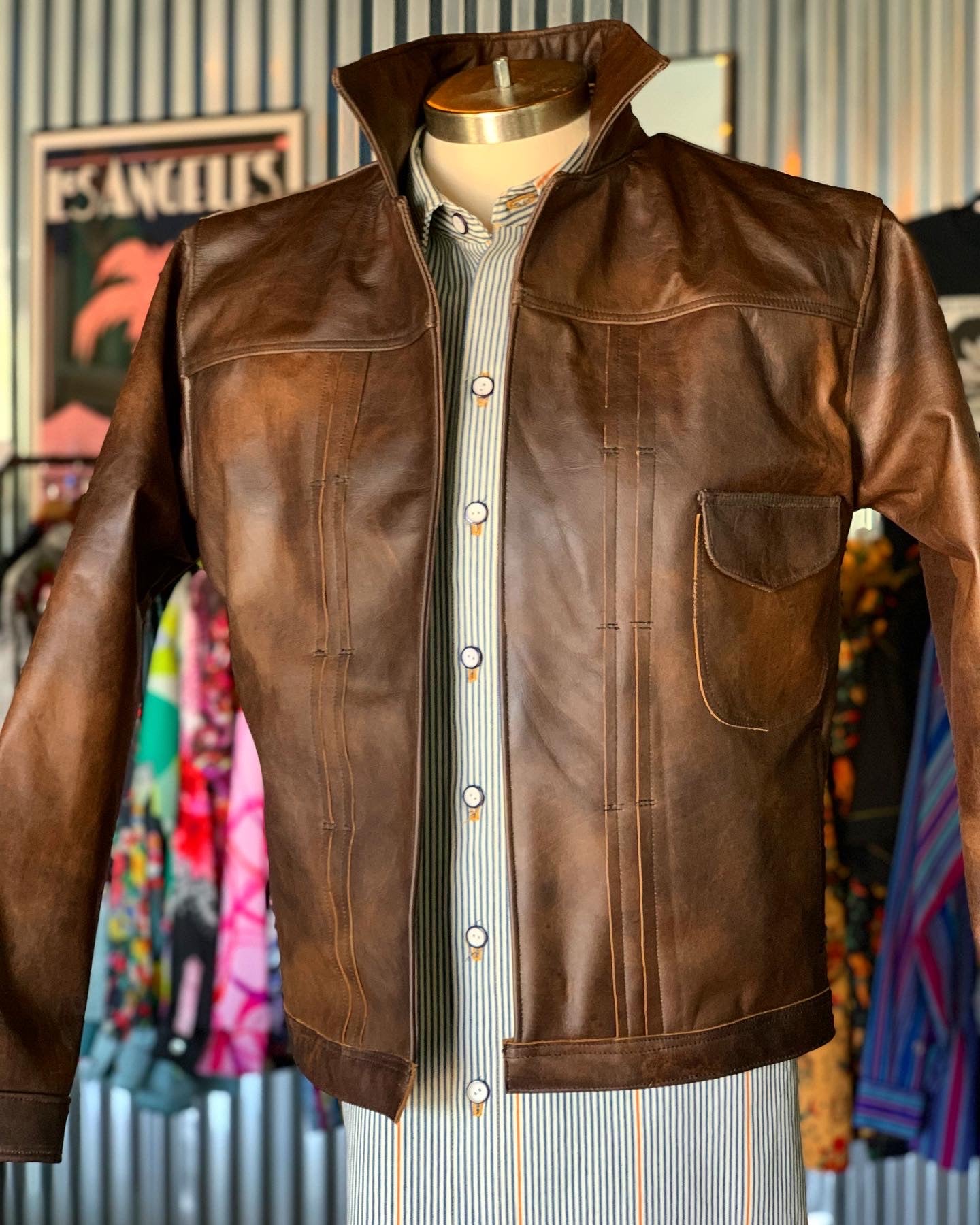 “Late for the race” darker brown leather jacket