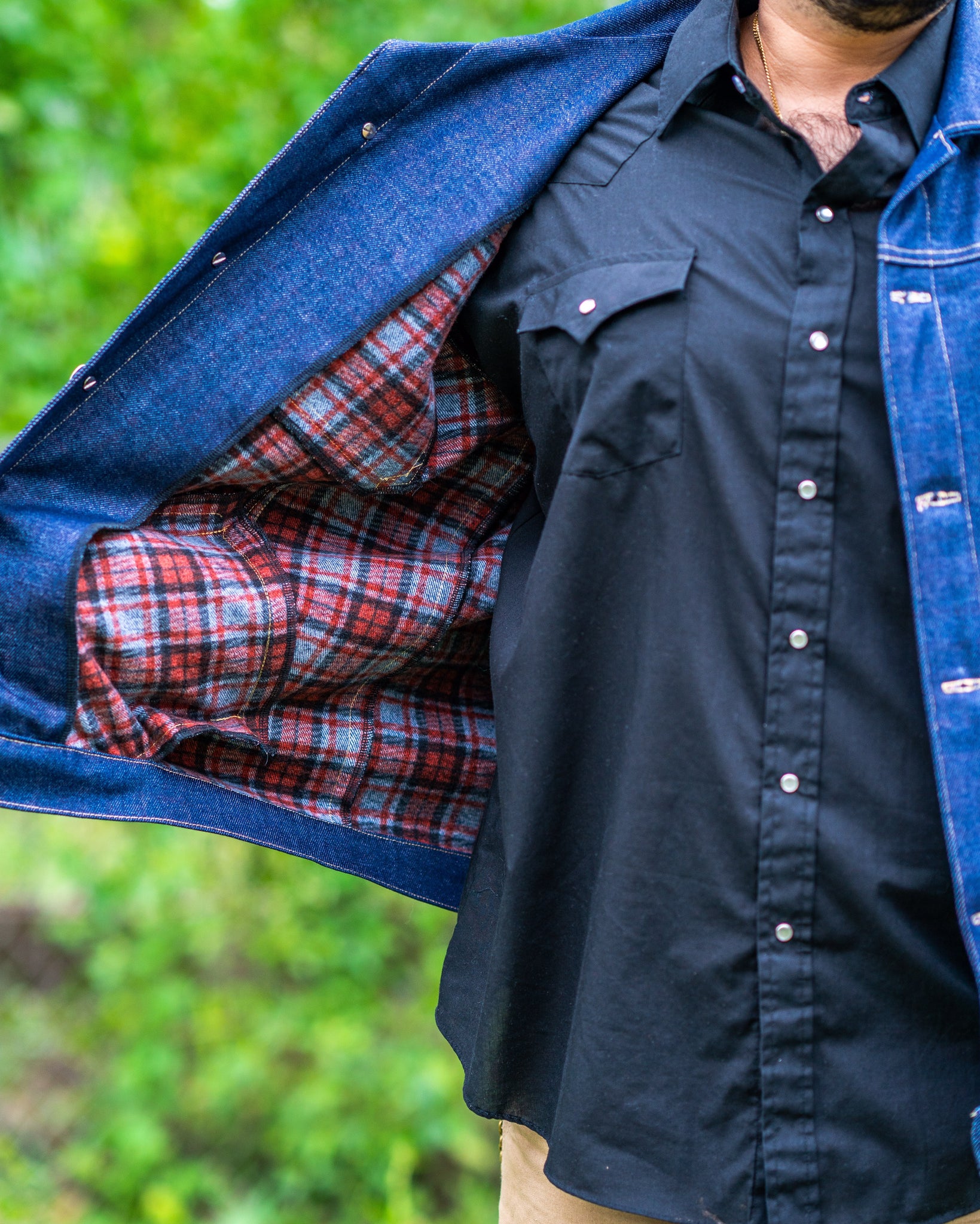 “Texas Nights “ denim jacket with plaid lining