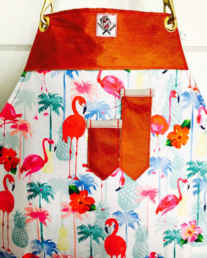 Pineapple & flamingo tiki apron