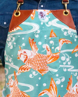 “Don’t be Koi with me” Apron with cognac leather