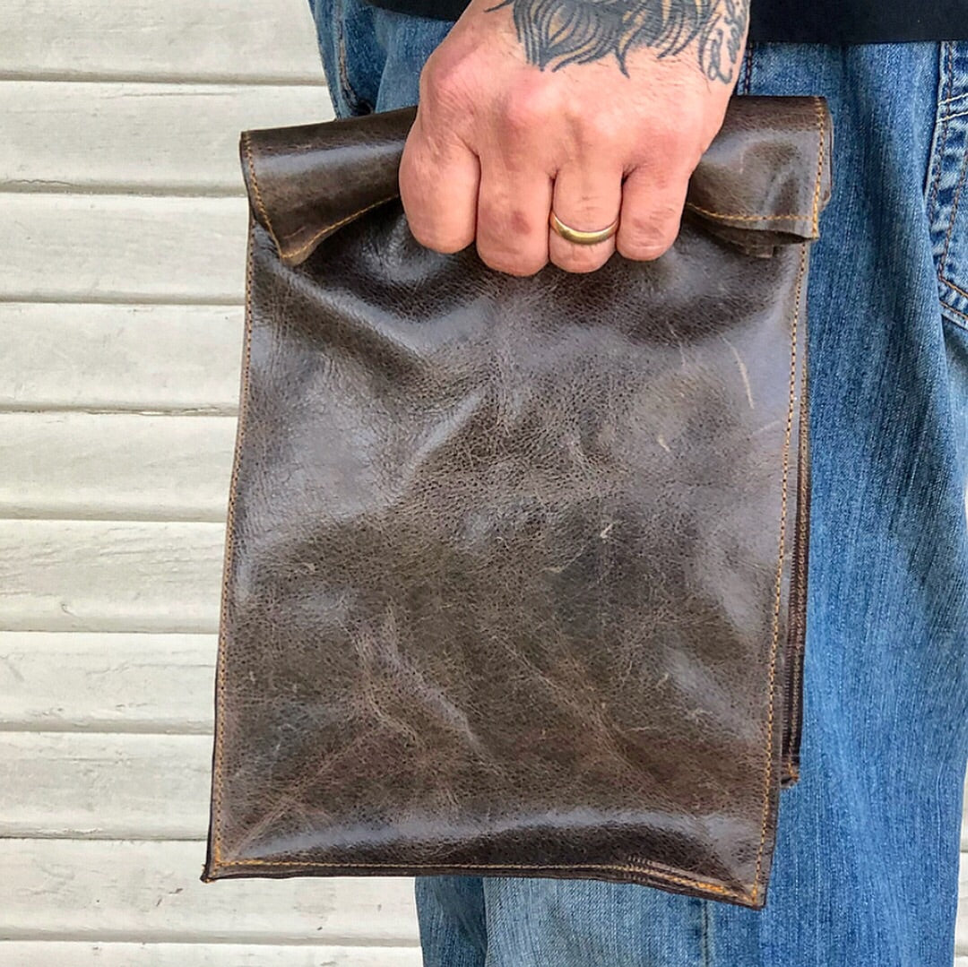 Handmade leather lunch bag