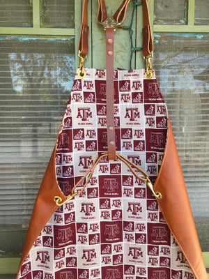 Texas A&M full cognac or brown leather reversible apron