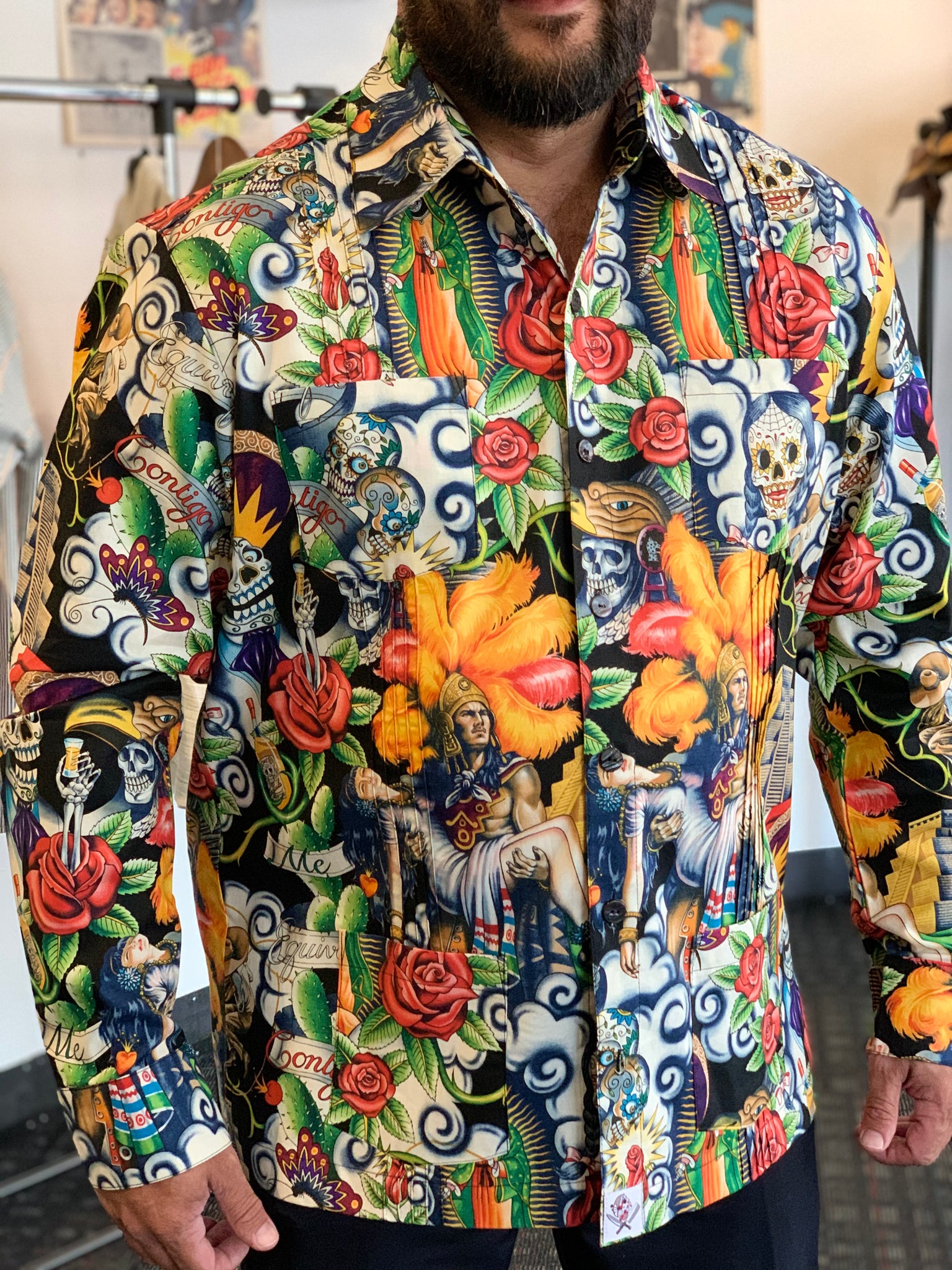 Aztec warrior Guayabera