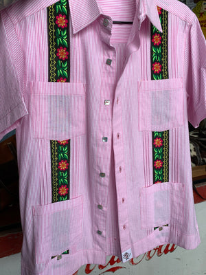 Pink paradise seersucker guayabera