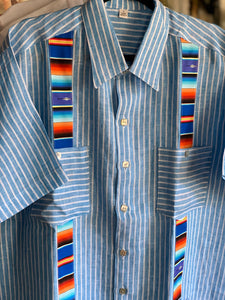 “Pinstripe fiesta” linen guayabera